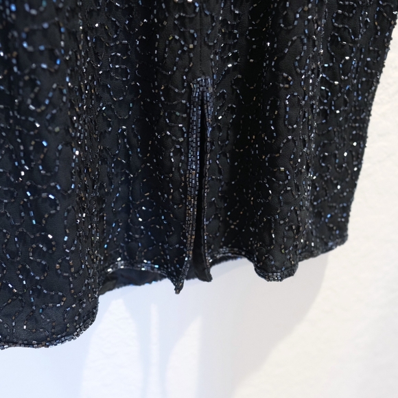 Vintage 80s JMD New York Beaded Black Cocktail Dress, Size PM - Picture 7 of 8